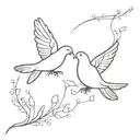 A minimalist design of two turtle doves flying together symbolizing friendship and love tattoo design idea