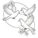 A minimalist design of two turtle doves flying together symbolizing friendship and love circling poppy and larkspur  tattoo design idea