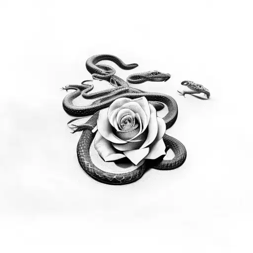 snake and rose realism straight  tattoo design idea