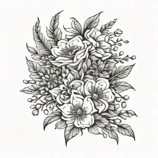 February May November December birth flower bouquet tattoo design idea