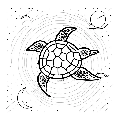 sea turtle plus palm plus crescent moon plus guadeloupe small and simplist tattoo tattoo design idea