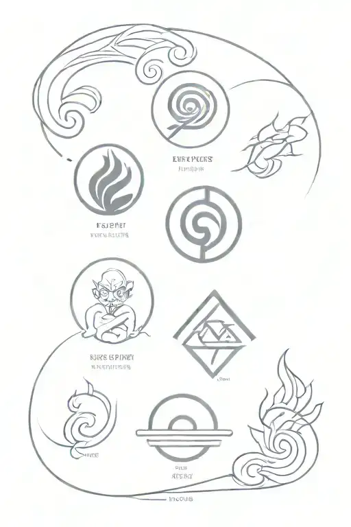 Minimalist "Avatar The Last Airbender Four Elements" Tattoo Idea