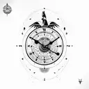 astrological clock with crow and eagle, tribal tattoo design idea