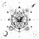 astrological clock with crow and eagle, tribal tattoo design idea