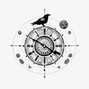astrological clock with crow and eagle, tribal tattoo design idea
