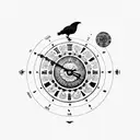 astrological clock with crow and eagle, tribal tattoo design idea