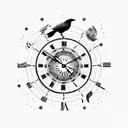 astrological clock with crow and eagle, tribal tattoo design idea