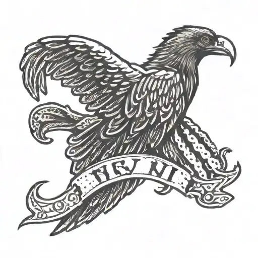 Incorporate a vulture and the word 'nj' in a design inspired by the gritty underground rap scene tattoo design idea