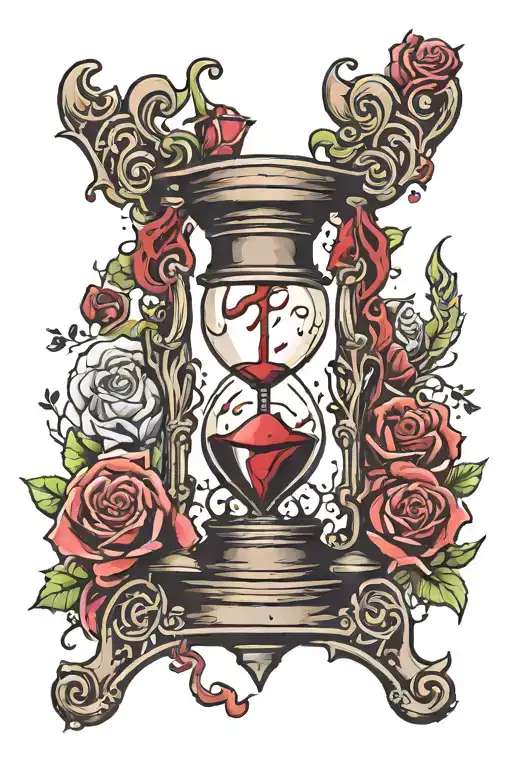 broken hourglass filled with blood tattoo design idea