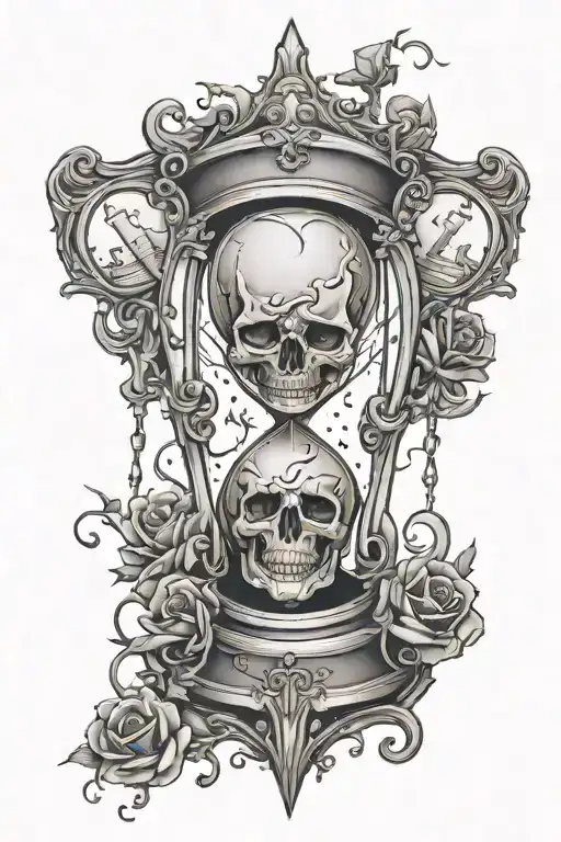 broken hourglass filled with blood with skulls tattoo design idea
