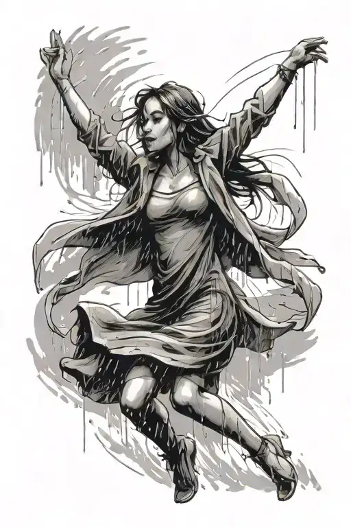 girl dancing in the rain tattoo design idea