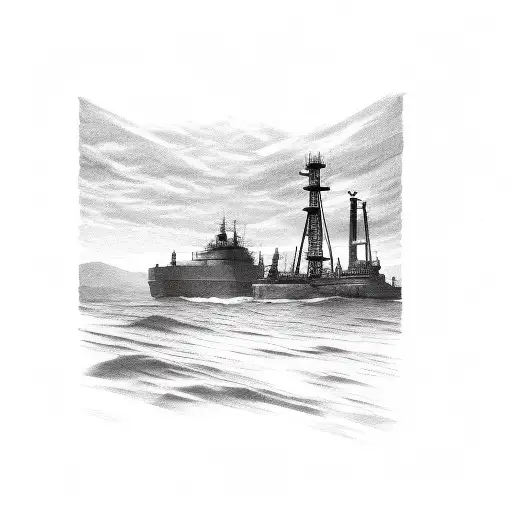 whole in the brick wall with a seashore view and shipyard factory on a horizon tattoo design idea