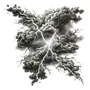 a background of dark black clouds with white lightning shining tattoo design idea