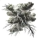 a background of dark black clouds with white lightning shining tattoo design idea