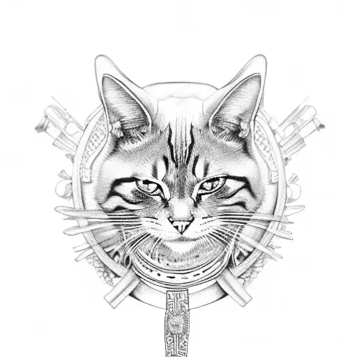 samurai cat tattoo design idea