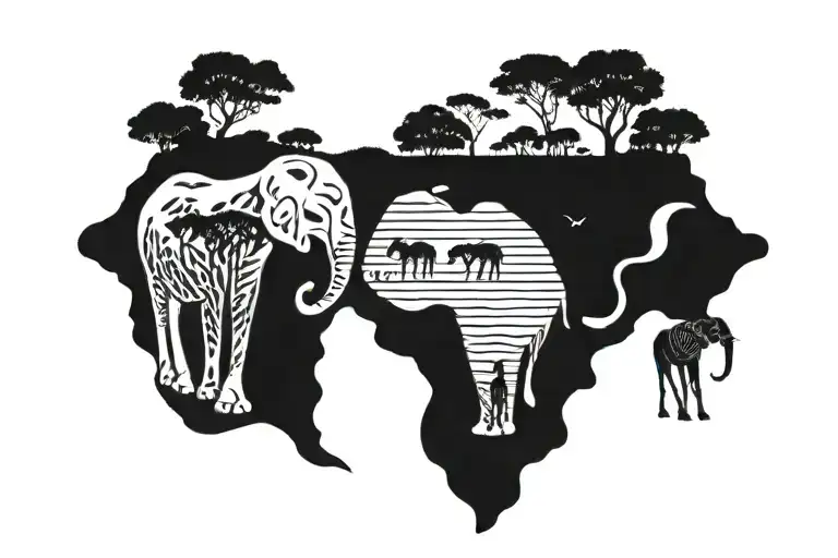 elephants, giraffes and savanna landscape tattoo design idea