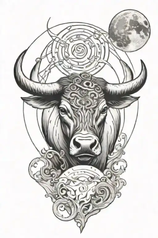 taurus inside the moon tattoo design idea