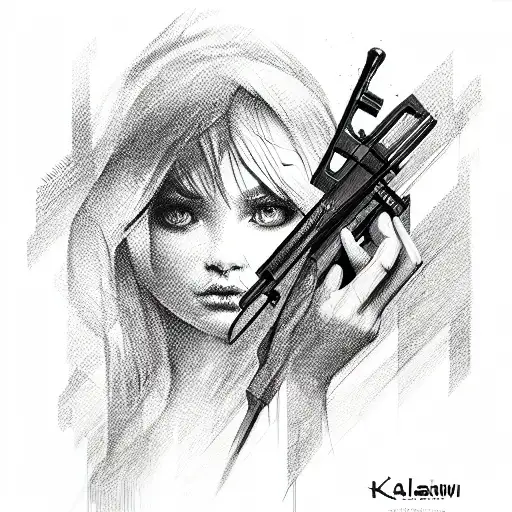 pencil tip kalashnikov tattoo design idea