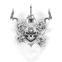 asas escudo e espada em espinhos e flores  tattoo design idea