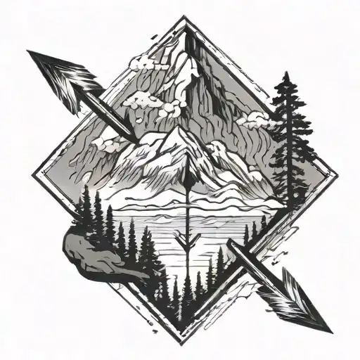 Mountain peak shaped like a arrow long tattoo design idea