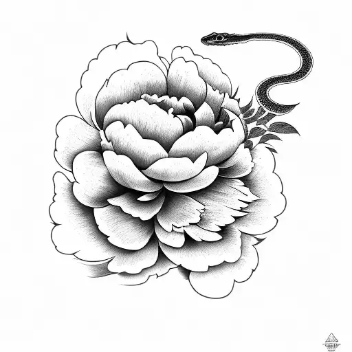 peony  anemon and snake tattoo design idea