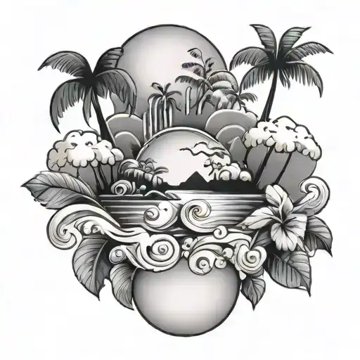 pearl and island tattoo design idea