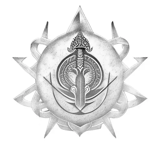 blue lotus,trident,spear, helmet, victory  tattoo design idea