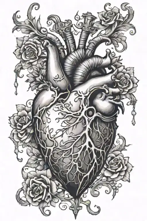 a realistic heart with thrones around  tattoo design idea