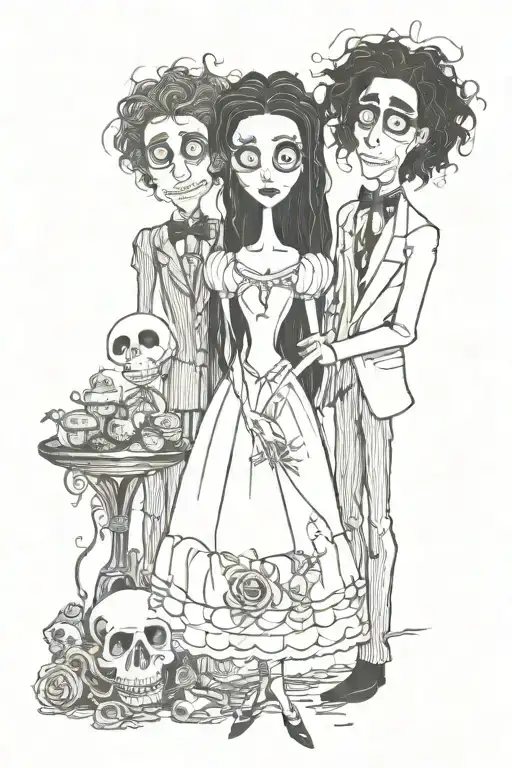 mix of the band “The Cure” with the Tim Burton’s movie “The Corpse Bride” tattoo design idea