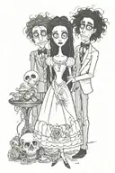 mix of the band “The Cure” with the Tim Burton’s movie “The Corpse Bride” tattoo design idea