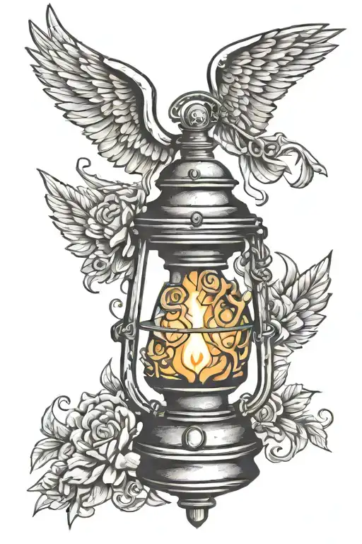 oil lamp with wings wrapped tattoo design idea