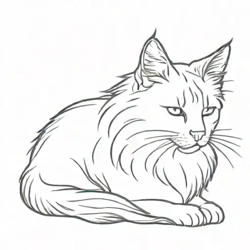 fine line fluffy cat profile outline tattoo tattoo design idea