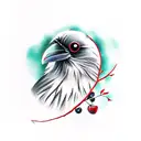 raven with one eye in its beak, on a cherry tree tattoo design idea