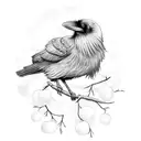 raven with one eye in its beak, on a cherry tree tattoo design idea