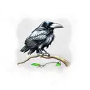 raven with one eye in its beak, on a cherry tree tattoo design idea