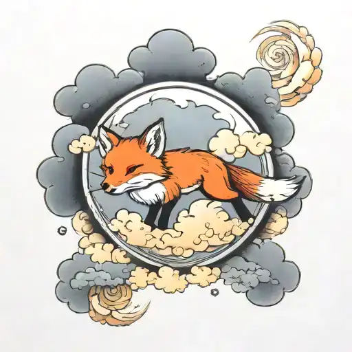 beatiful Red Fox running in the sky among the clouds tattoo design idea