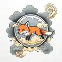 beatiful Red Fox running in the sky among the clouds tattoo design idea
