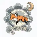 beatiful Red Fox running in the sky among the clouds tattoo design idea