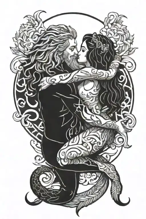 Leo, pisces, libra, aquarius hugging the leo tattoo design idea