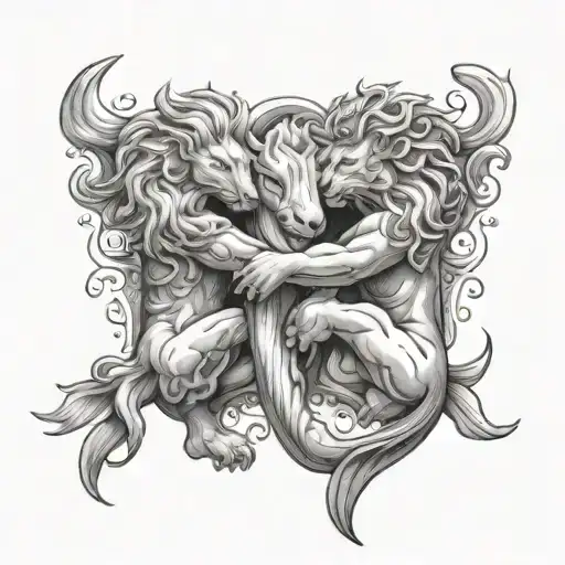 Leo, pisces, libra, aquarius hugging the leo tattoo design idea