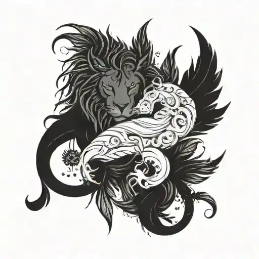 Leo, pisces, libra, aquarius hugging the leo tattoo design idea