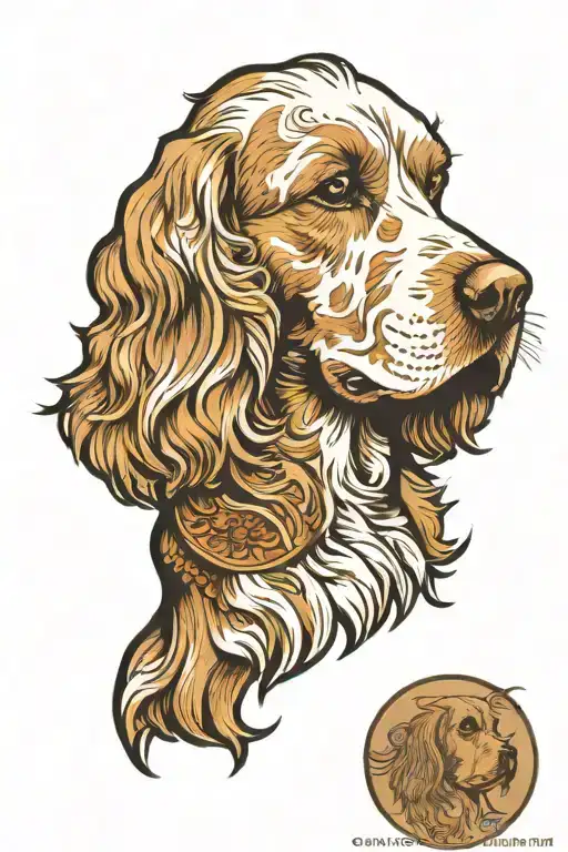 A white and hazel cocker spaniel dog tattoo design idea
