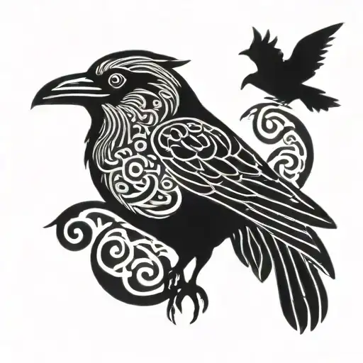 Nordic knotwork style tribal crow tattoo design idea