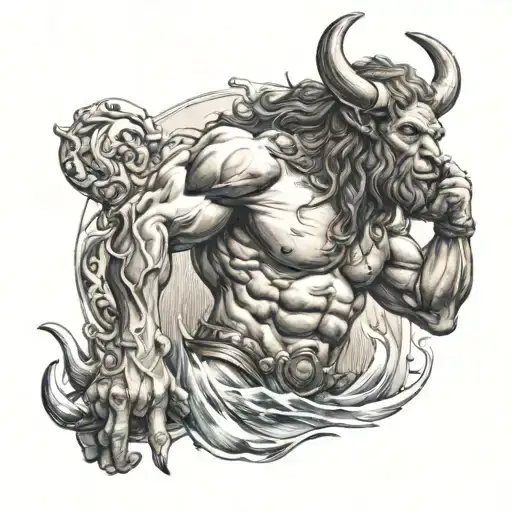 poseidon minotaur tattoo design idea