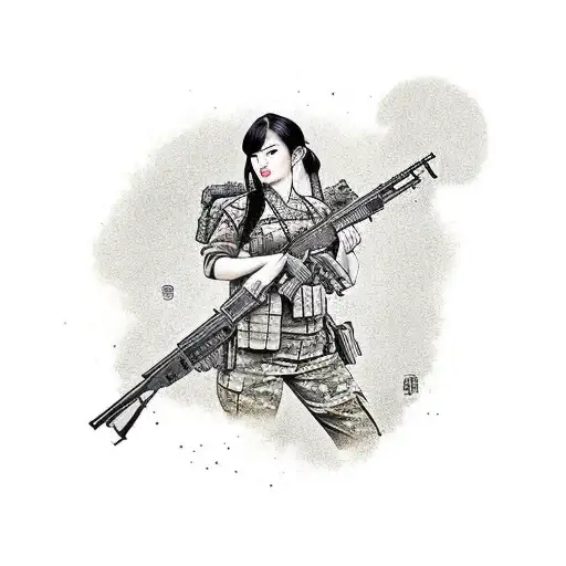 big titty army girl holding a rifle  tattoo design idea