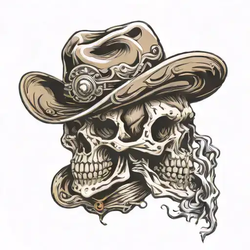 skull wearing cowboy hat tattoo design idea