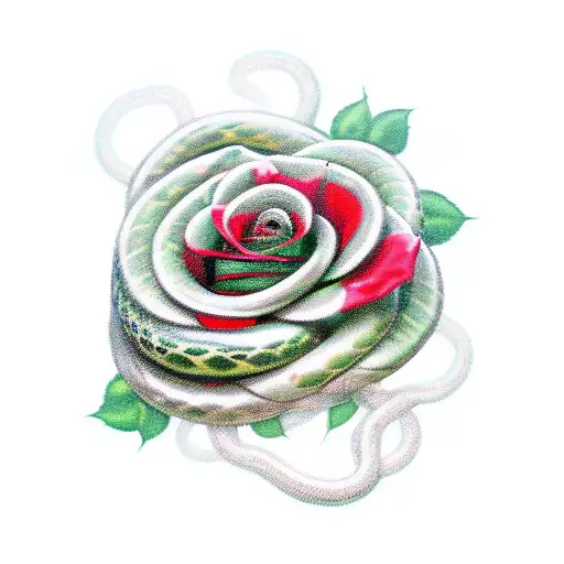 green snake wrapped around a few red roses  tattoo design idea
