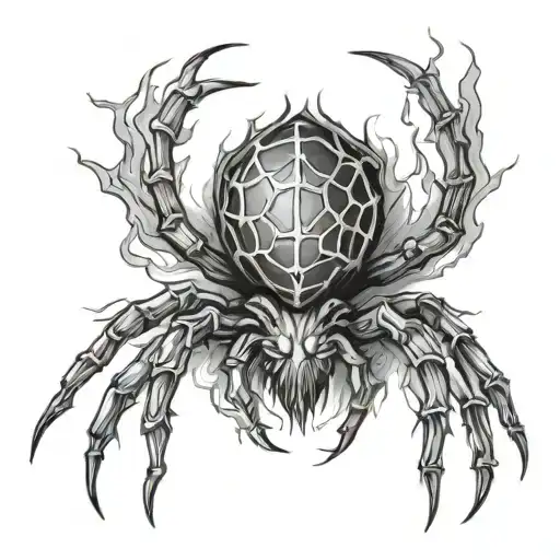 Burning spider hanging tattoo design idea