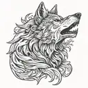 Burning wolf howling tattoo design idea