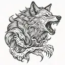 Burning wolf howling tattoo design idea